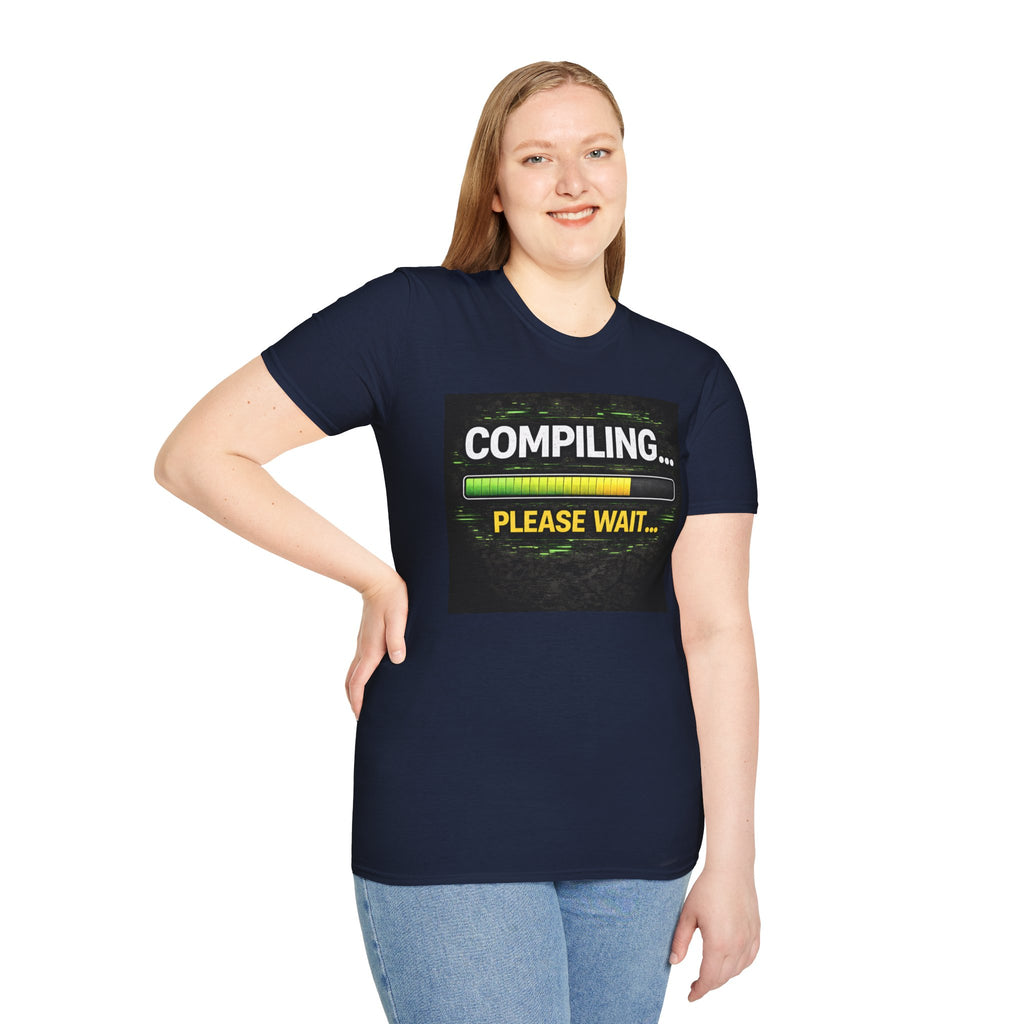 "Compiling... Please Wait" Programmer Loading Graphic Tee Funny IT Tech Humor T-Shirt