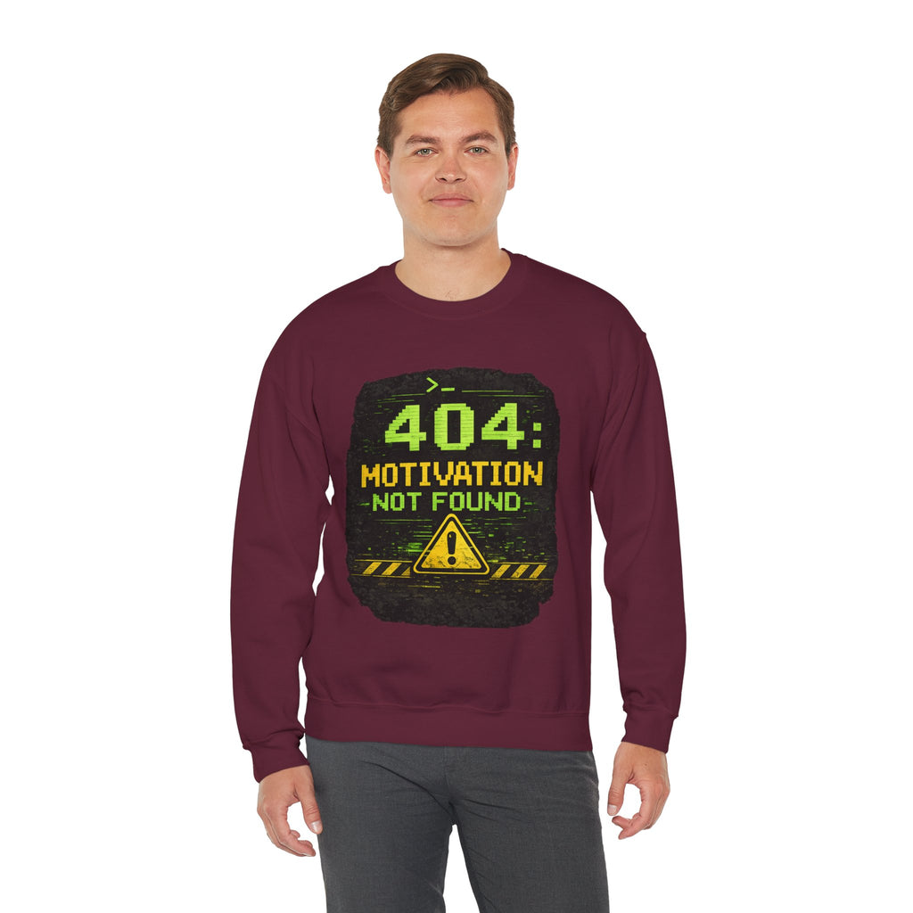 "404: Motivation Not Found" Funny Tech Graphic Crewneck Sweatshirt