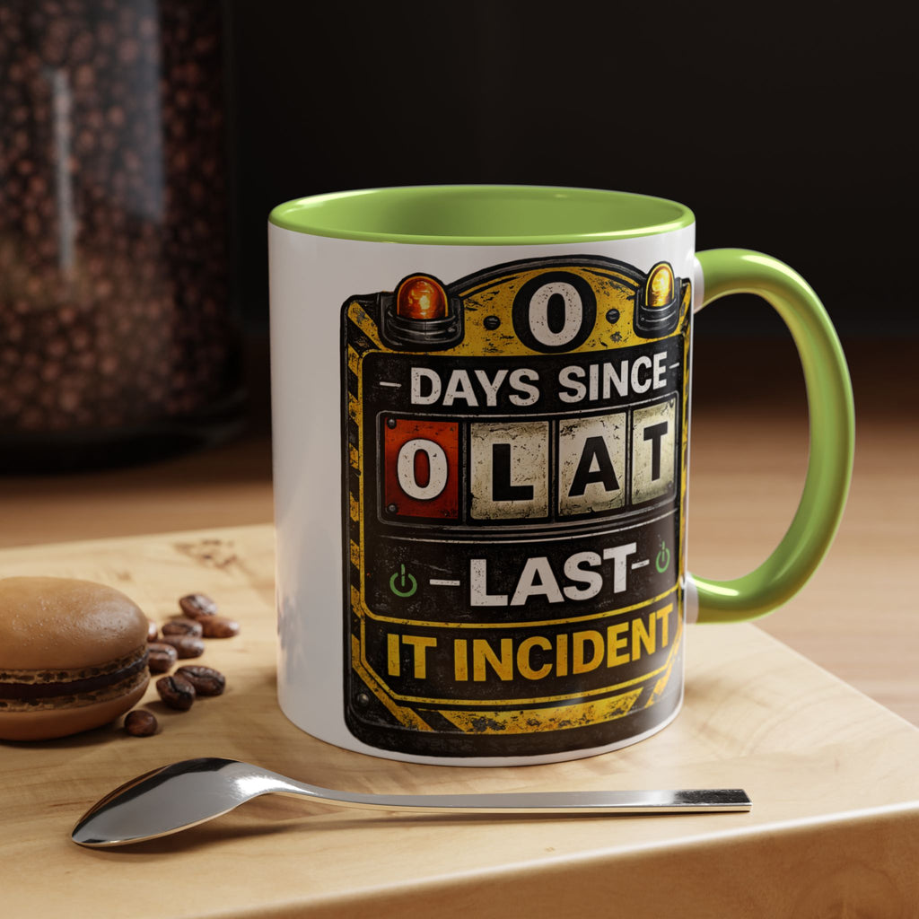 "0 Days Since Last IT Incident" IT Humor Accent Coffee Mug (11, 15oz)