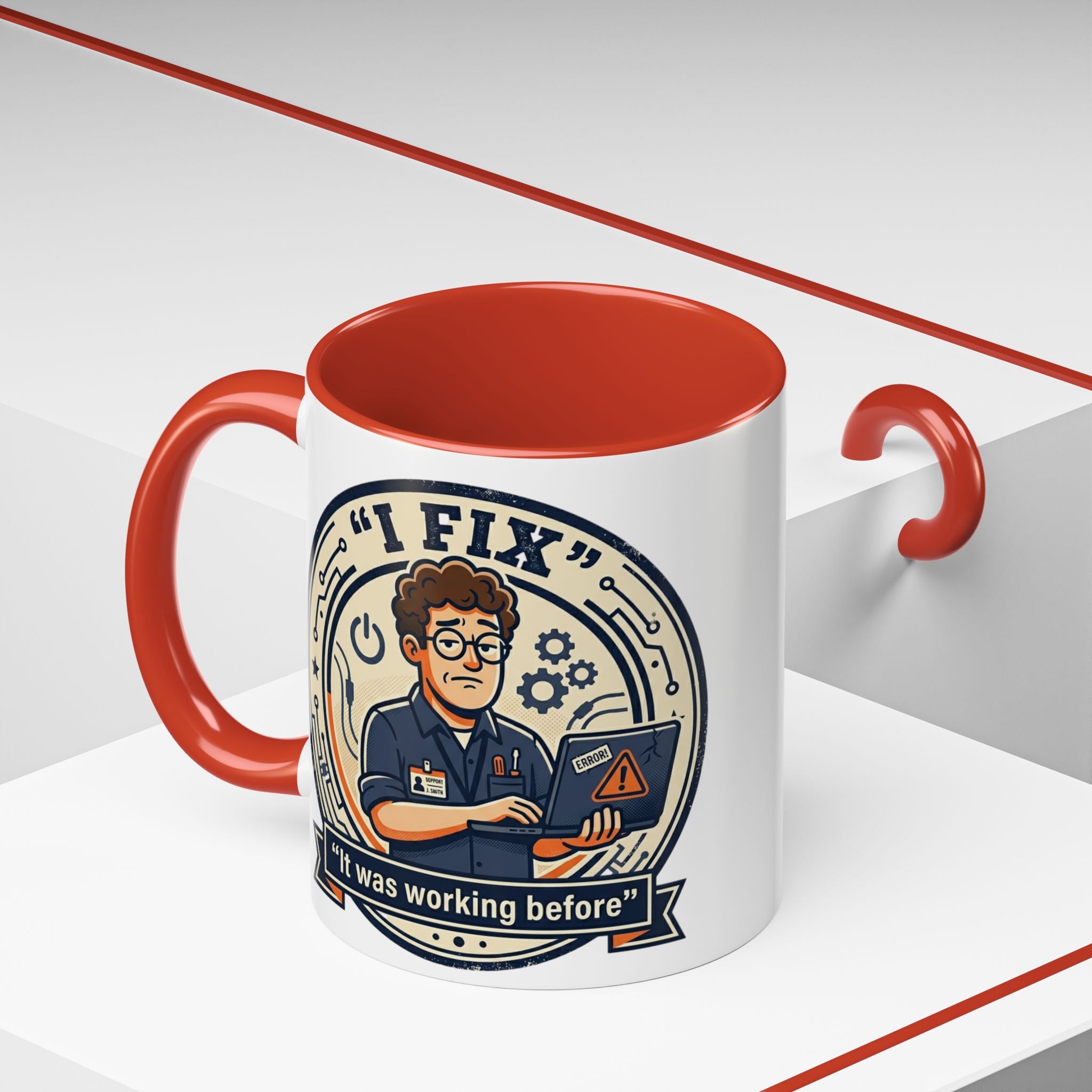 "I Fix: It Was Working Before" IT Humor Accent Coffee Mug (11, 15oz)