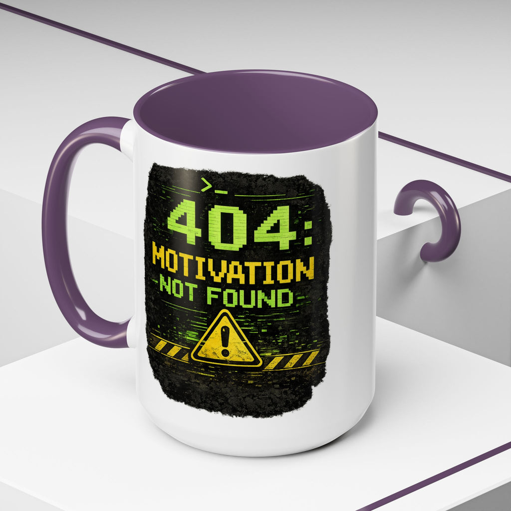 "Error 404 Motivation Not Found" IT Humor Accent Coffee Mug (11, 15oz)