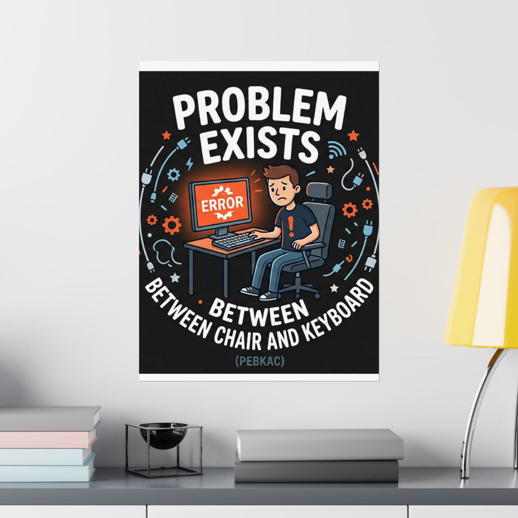 "Problem Exists Between Chair & Keyboard" Tech Humor Funny IT Matte Vertical Posters