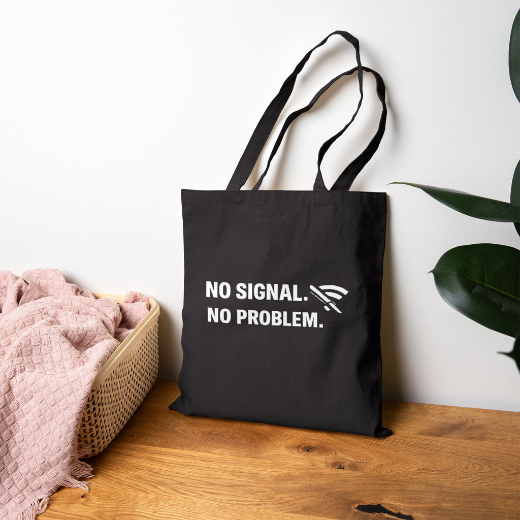 "No Signal No Problem" Funny IT Tech Humor Canvas Tote Bag