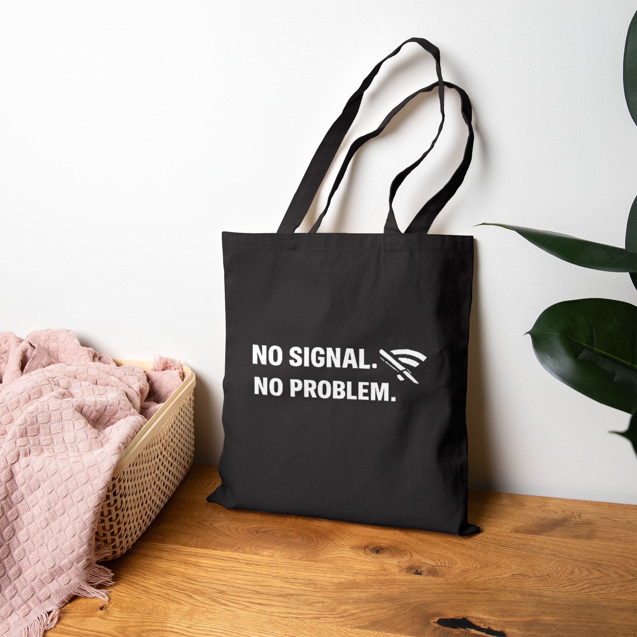 "No Signal No Problem" Funny IT Tech Humor Canvas Tote Bag