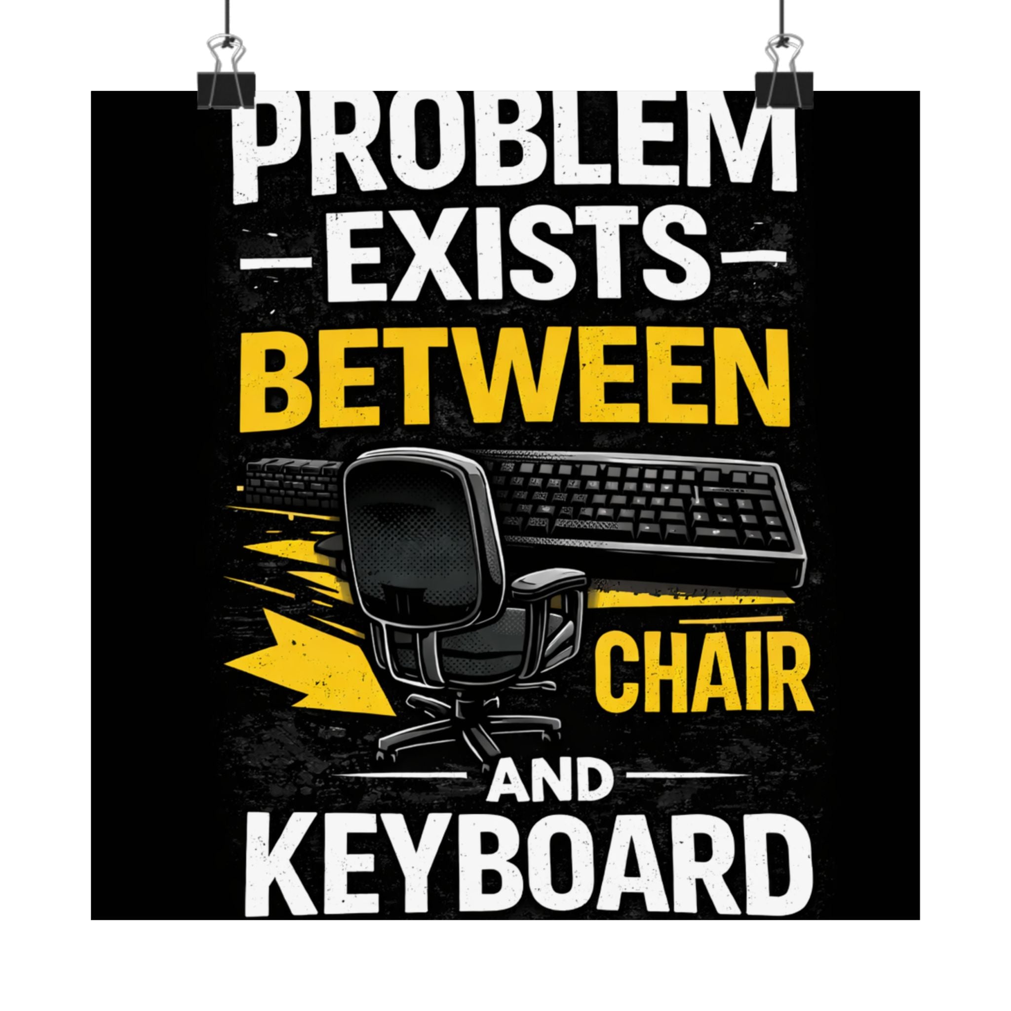 "Problem Exists Between Chair and Keyboard" Tech Humor Matte Poster — Funny IT Desk Office Wall Art