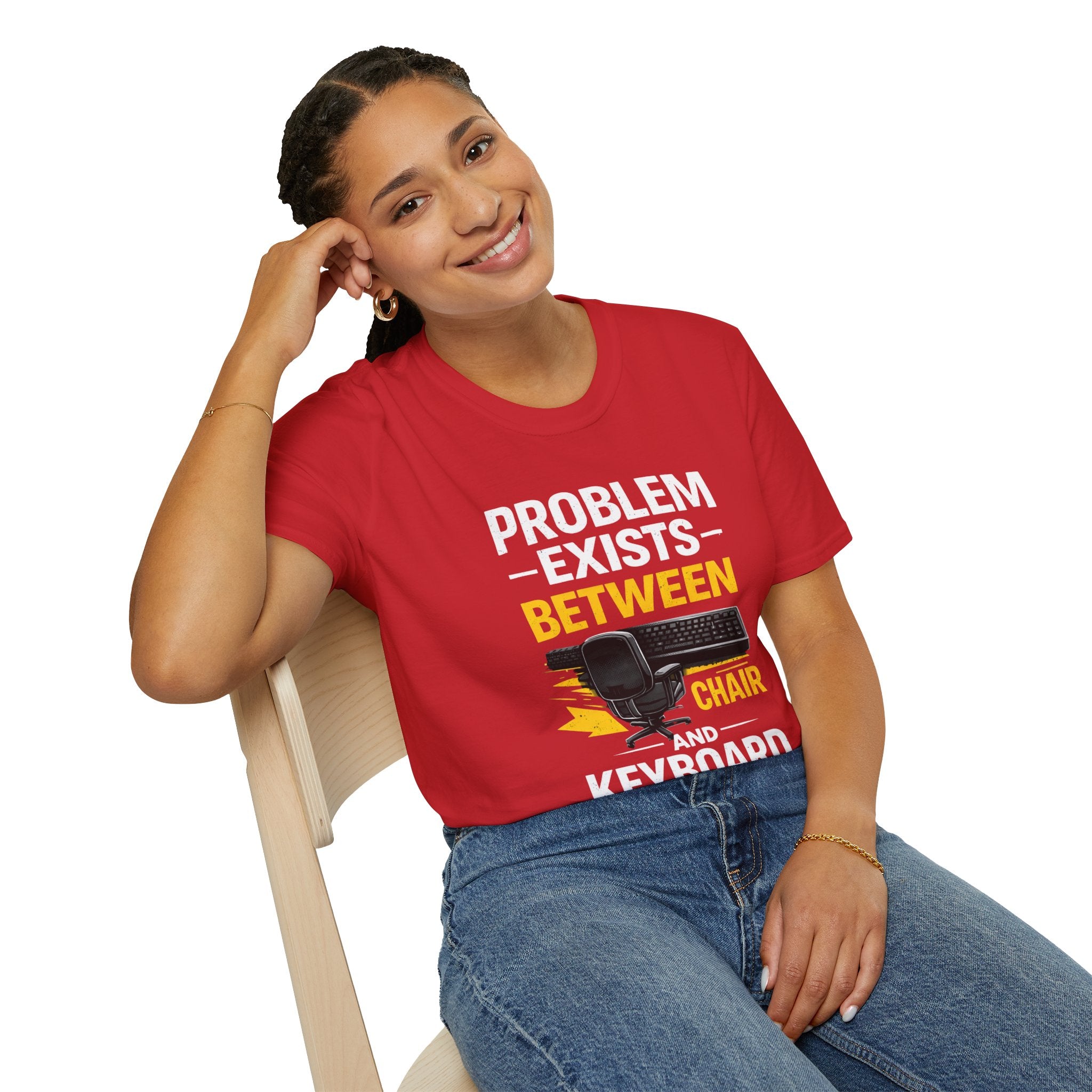 "Problem Exists Between Chair and Keyboard" Tech Humor T-Shirt — Funny Gamer/IT Tee