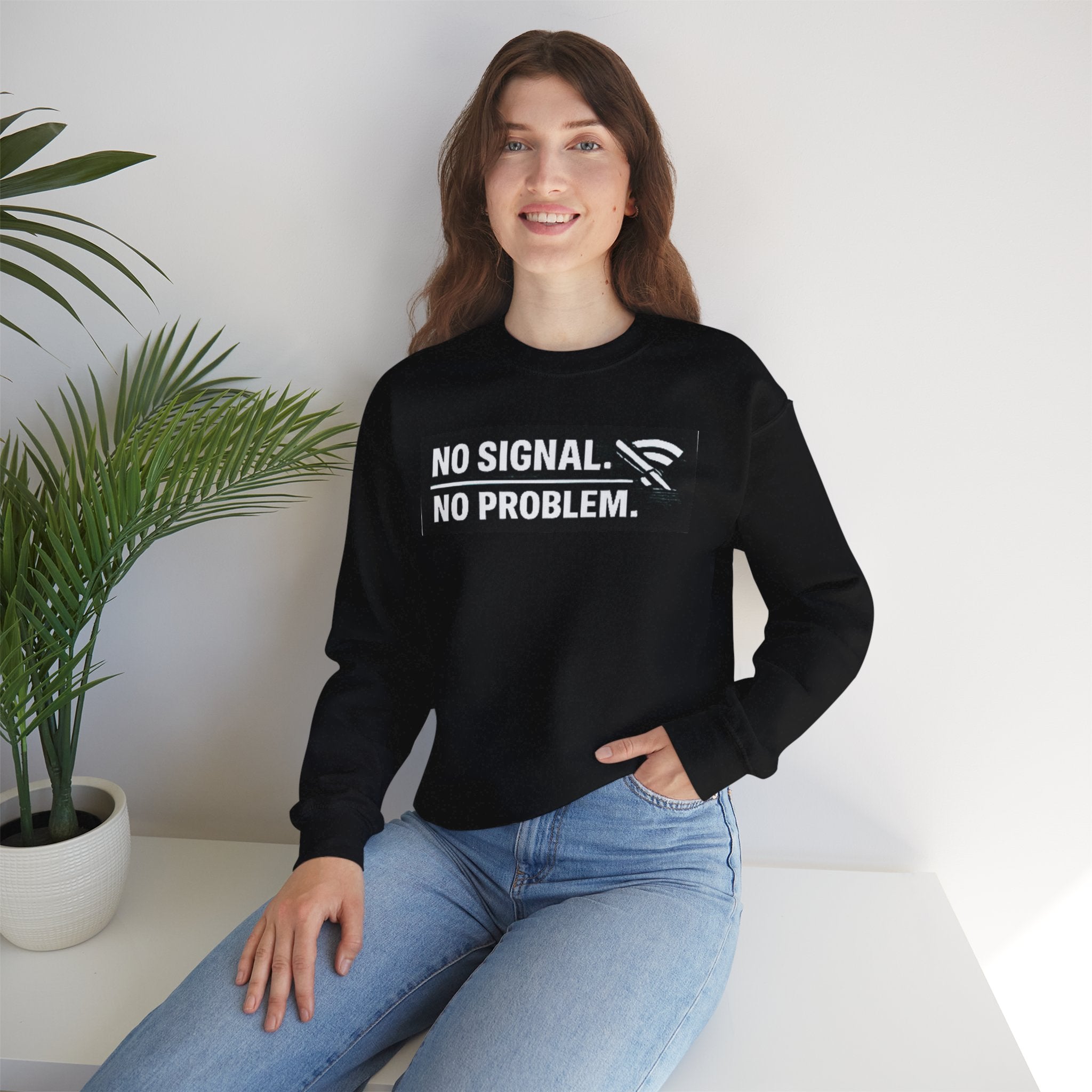 "No Signal, No Problem" Unisex Heavy Blend™ Funny IT Crewneck Sweatshirt