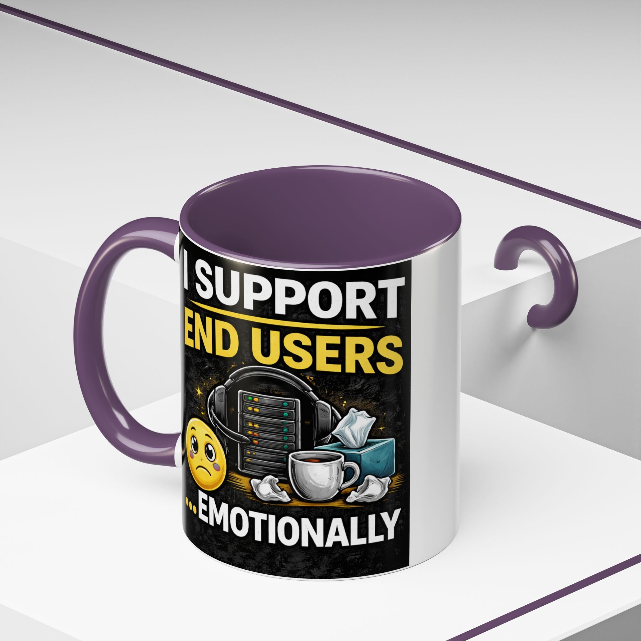 "I Support End Users, Emotionally" IT Humor Accent Coffee Mug (11, 15oz)