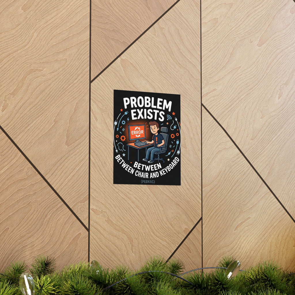 "Problem Exists Between Chair & Keyboard" Tech Humor Funny IT Matte Vertical Posters