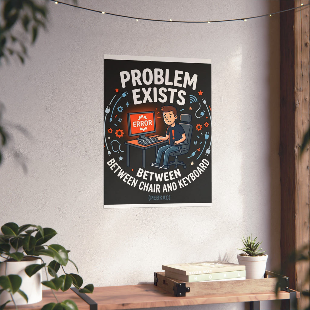 "Problem Exists Between Chair & Keyboard" Tech Humor Funny IT Matte Vertical Posters