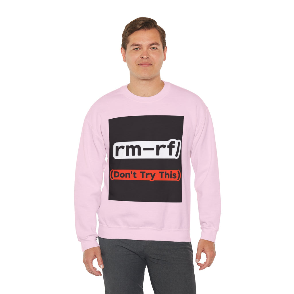 "rm -rf/ (Don't Try This)" — Funny Linux Command Crewneck Sweatshirt