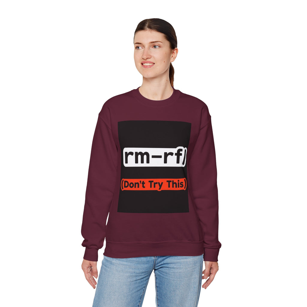 "rm -rf/ (Don't Try This)" — Funny Linux Command Crewneck Sweatshirt