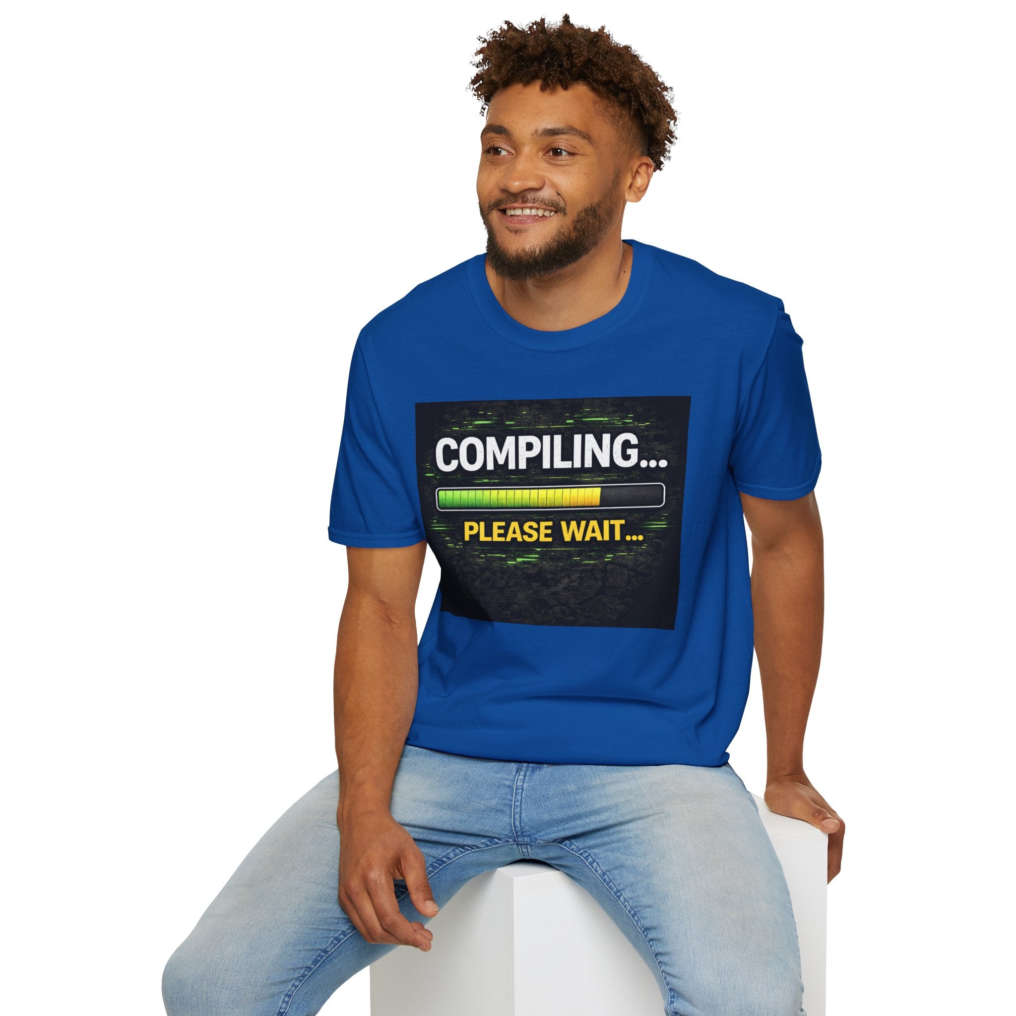 "Compiling... Please Wait" Programmer Loading Graphic Tee Funny IT Tech Humor T-Shirt