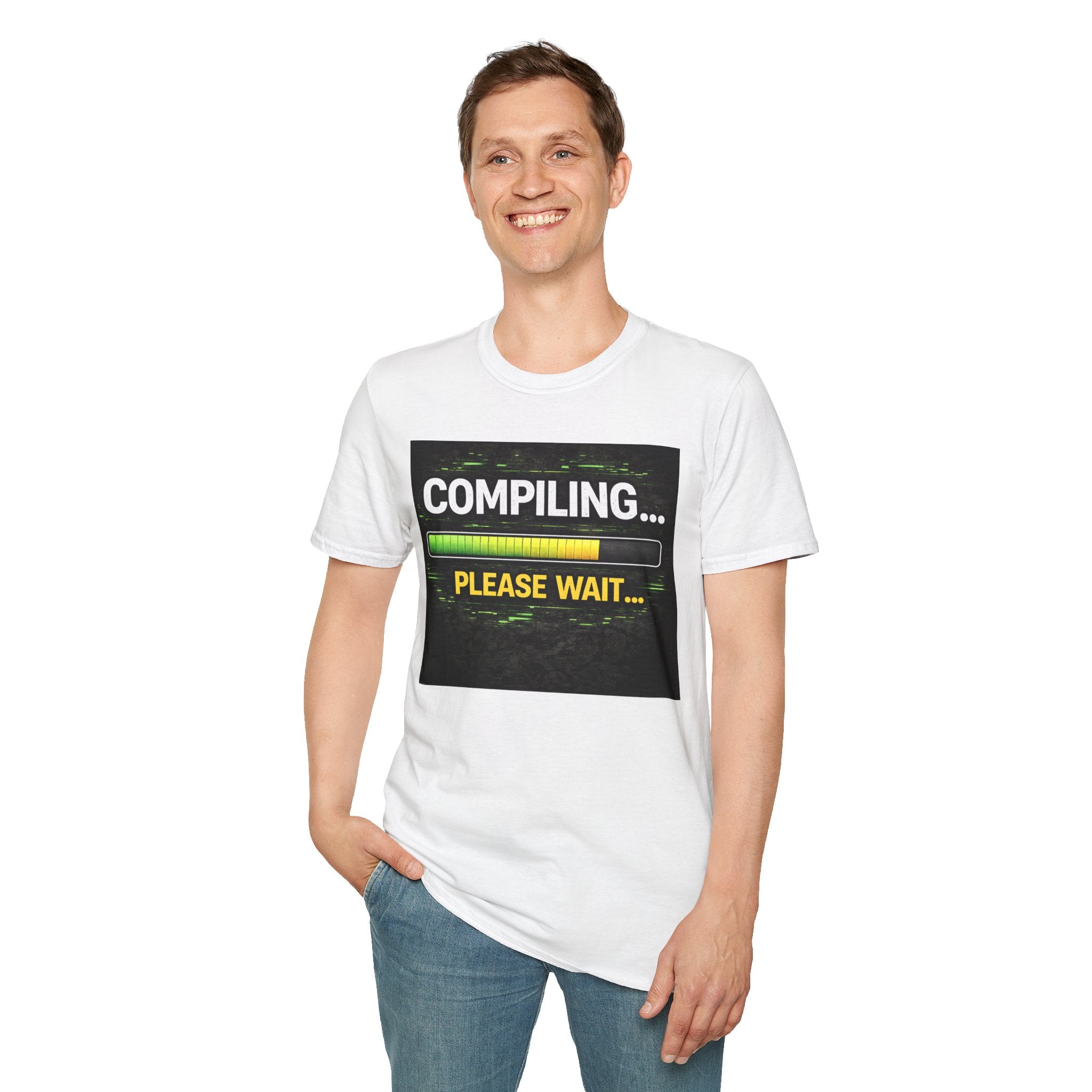 "Compiling... Please Wait" Programmer Loading Graphic Tee Funny IT Tech Humor T-Shirt