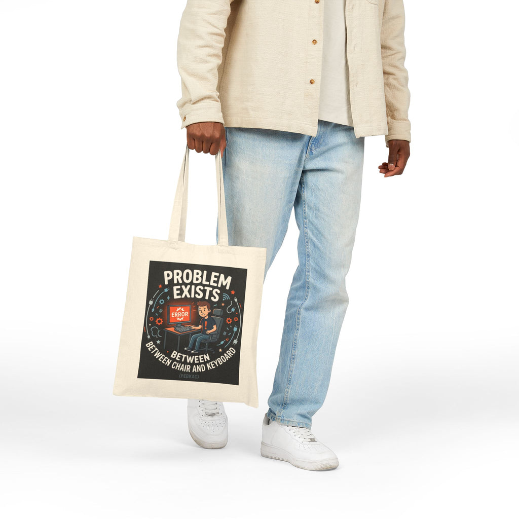 "Problem Exists Between Chair and Keyboard" Funny IT Tote Bag Tech Humor Canvas Tote Bag
