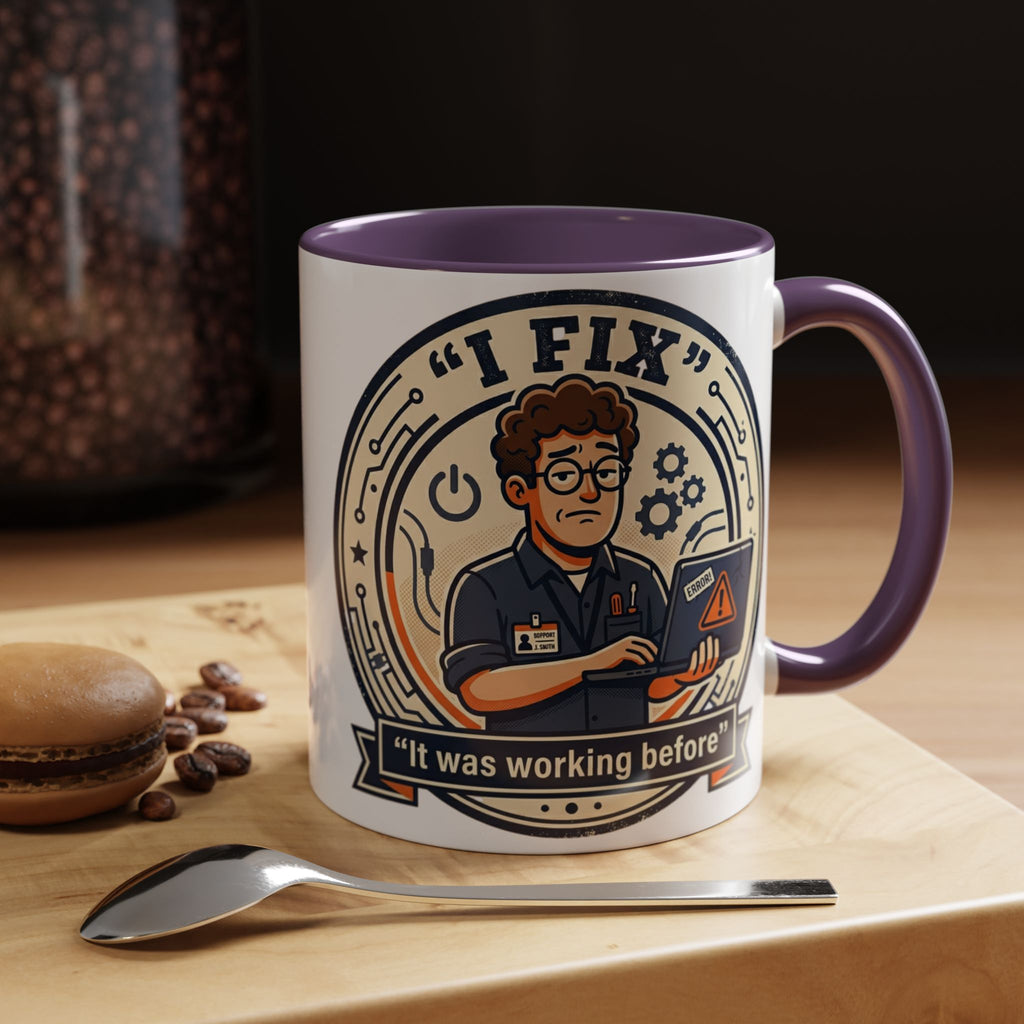 "I Fix: It Was Working Before" IT Humor Accent Coffee Mug (11, 15oz)