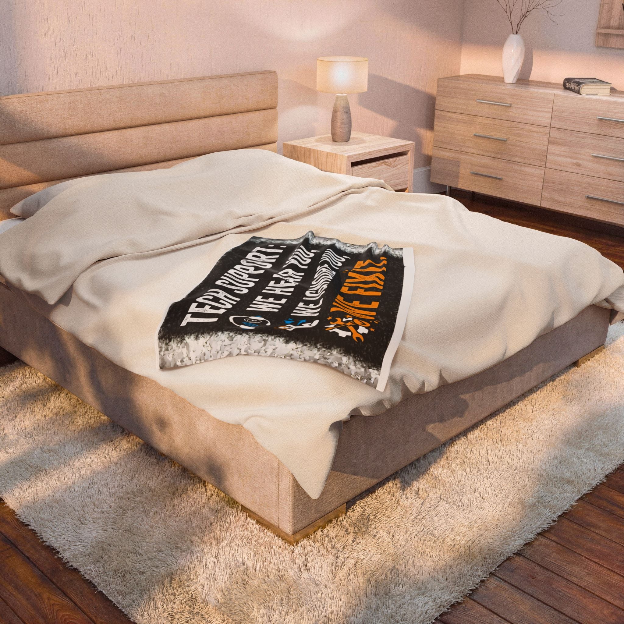 "Tech Support: We Hear You, We Ignore you, We Fix It" Tech Humor Funny IT Velveteen Plush Blanket