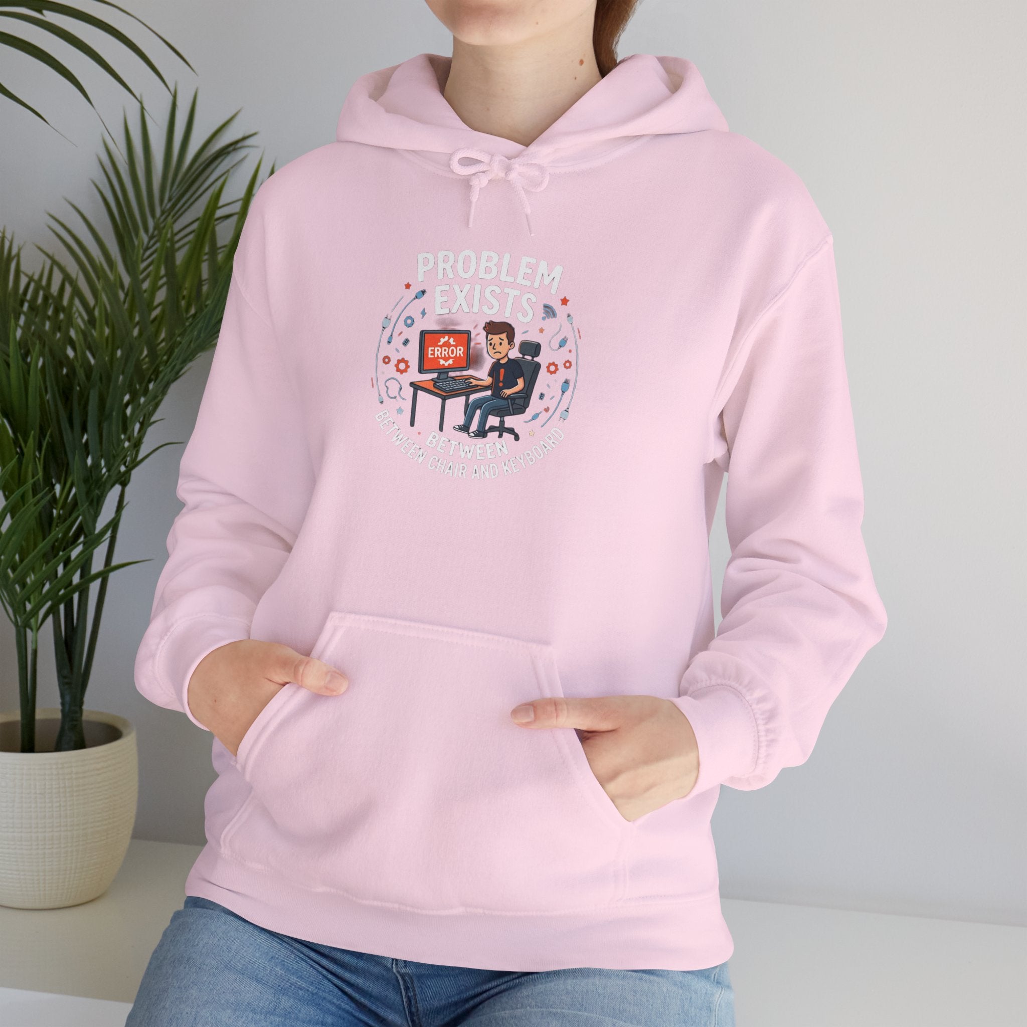 "Problem Exists Between the Chair & Keyboard" Tech Humor Graphic Hoodie