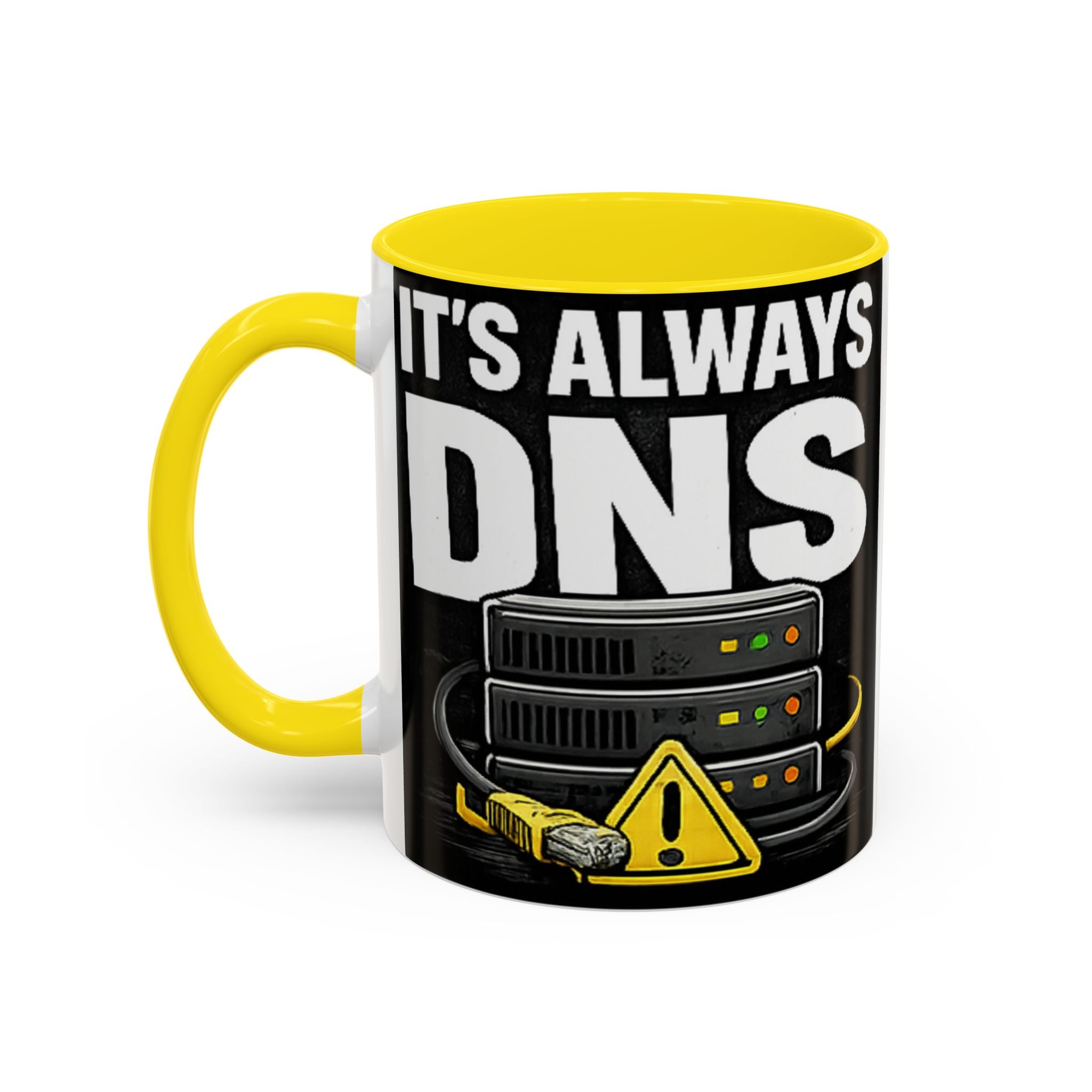 "It's Always DNS" IT Humor Accent Coffee Mug (11, 15oz)