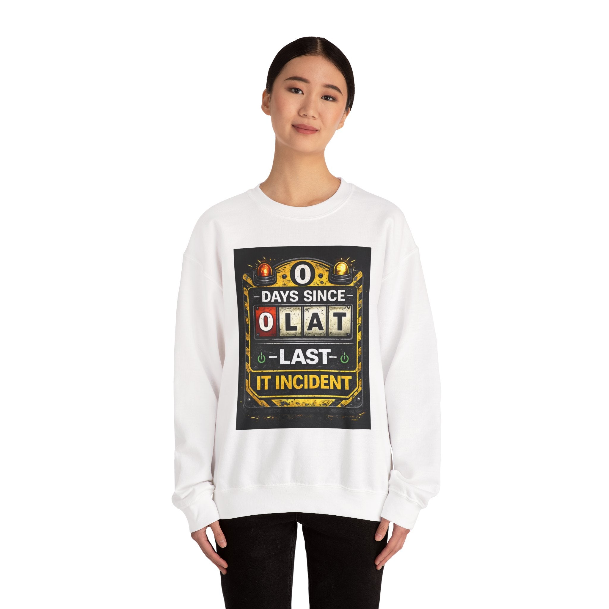 "0 Days Since Last IT Incident" Funny Tech Support Crewneck Sweatshirt