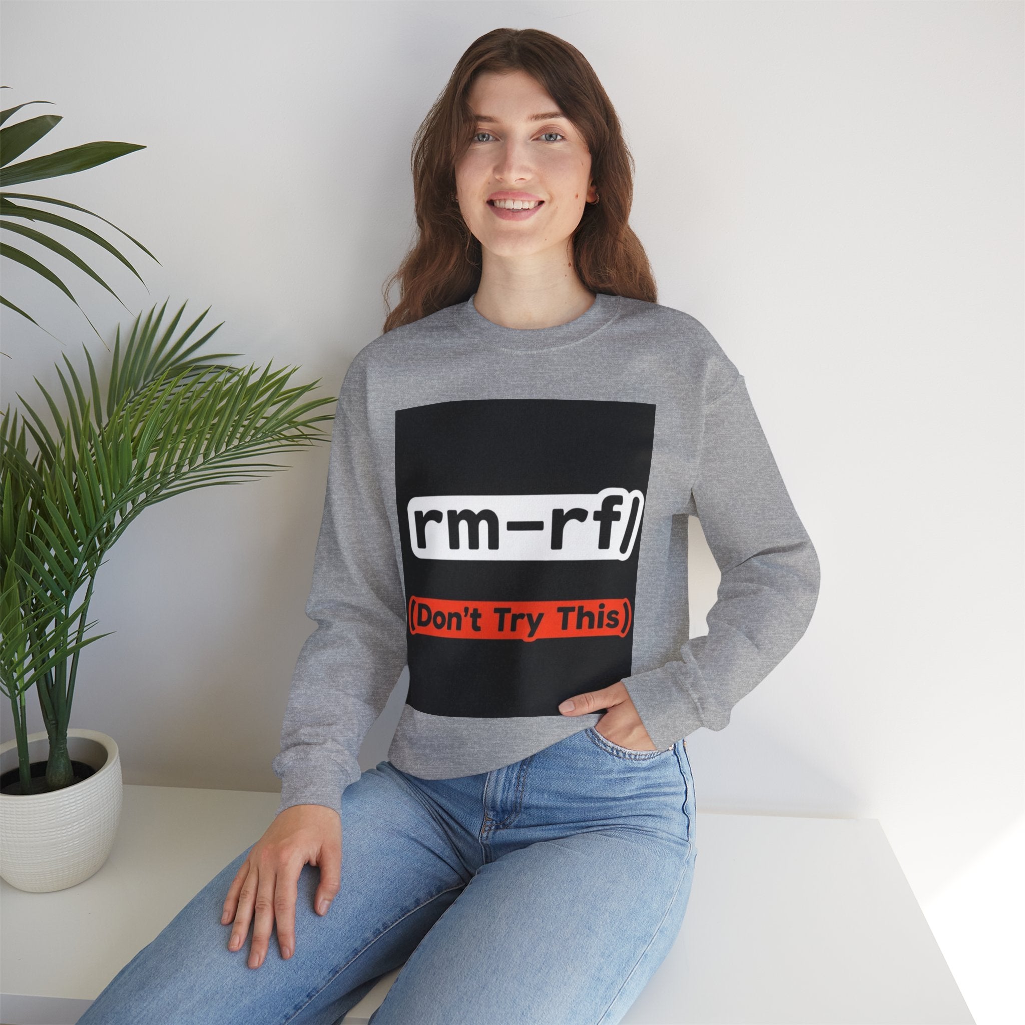 "rm -rf/ (Don't Try This)" — Funny Linux Command Crewneck Sweatshirt