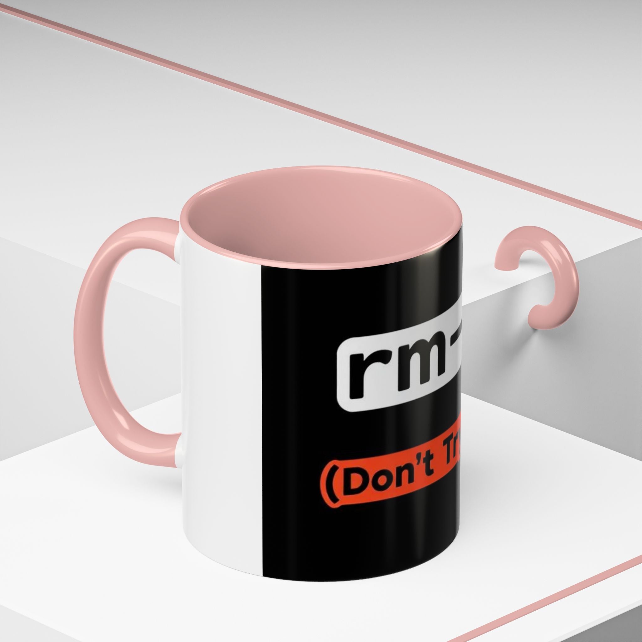 "rm -rf / (Don't Try This)" Funny IT Tech Humor Black Accent Ceramic Coffee Mug