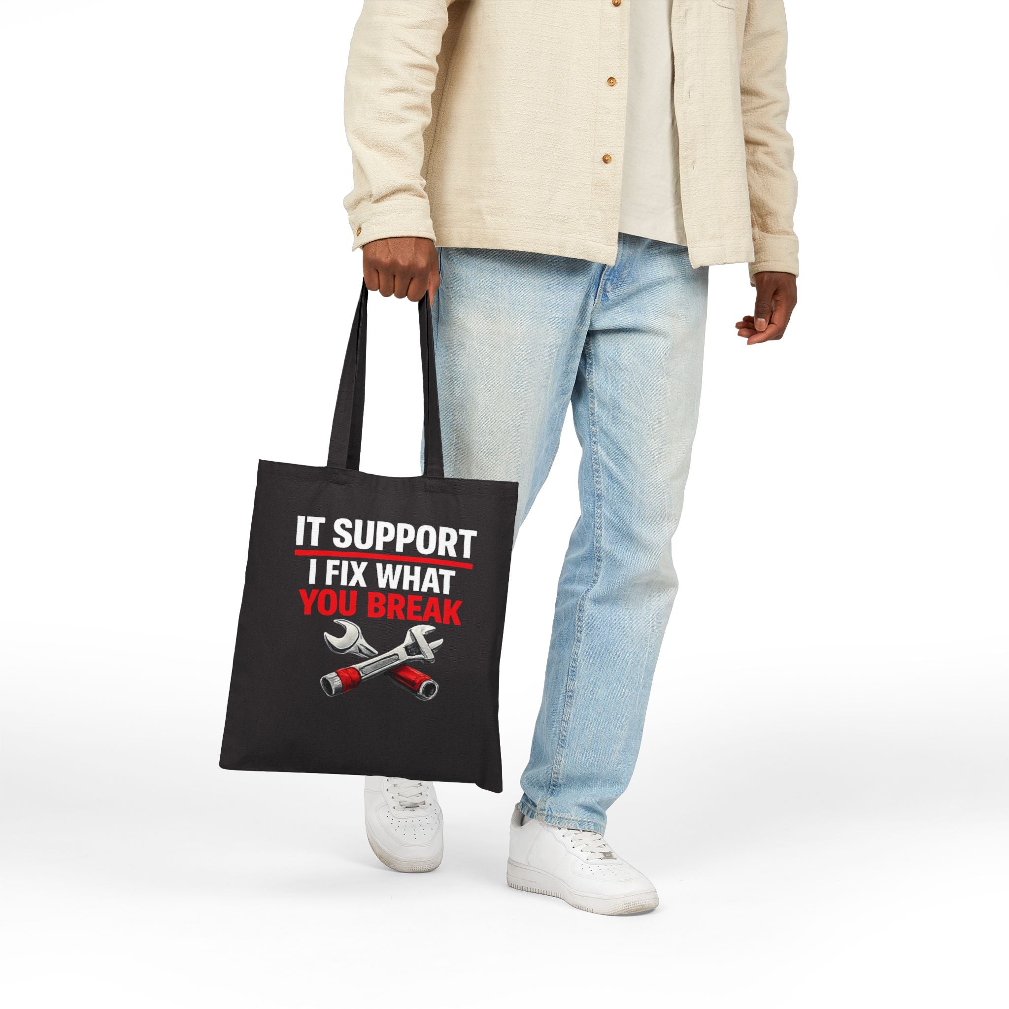 "It Support: I Fix What You Break" IT Humor Graphic Cotton Canvas Tote Bag