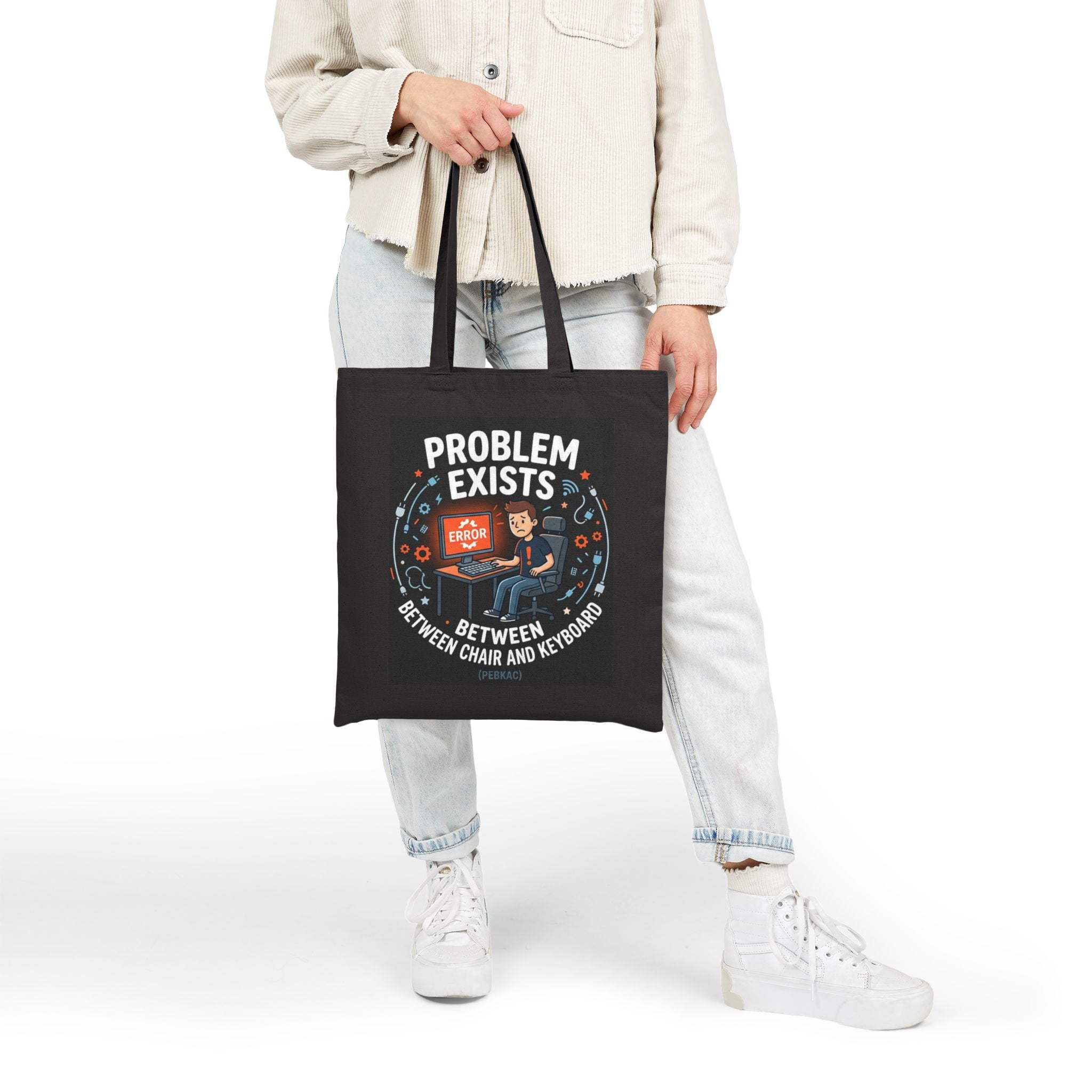"Problem Exists Between Chair and Keyboard" Funny IT Tote Bag Tech Humor Canvas Tote Bag