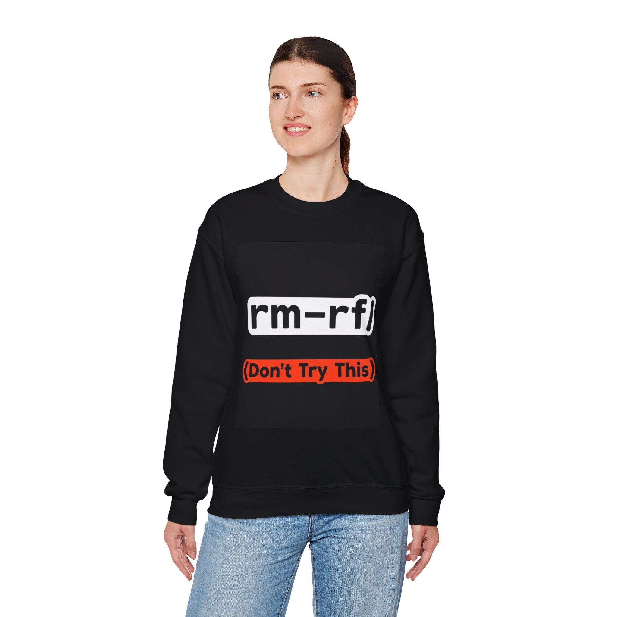 "rm -rf/ (Don't Try This)" — Funny Linux Command Crewneck Sweatshirt