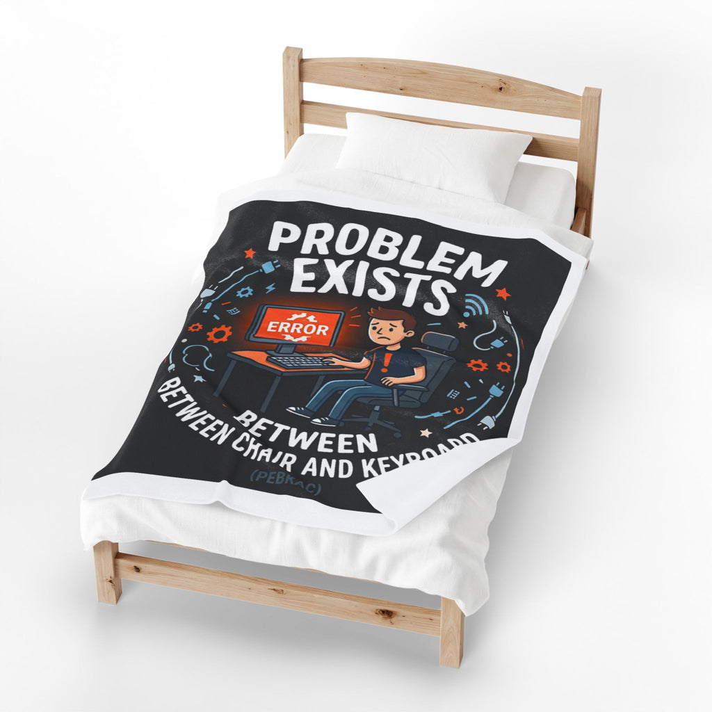 "Problem Exists Between Chair & Keyboard" Tech Humor Funny IT Velveteen Plush Blanket