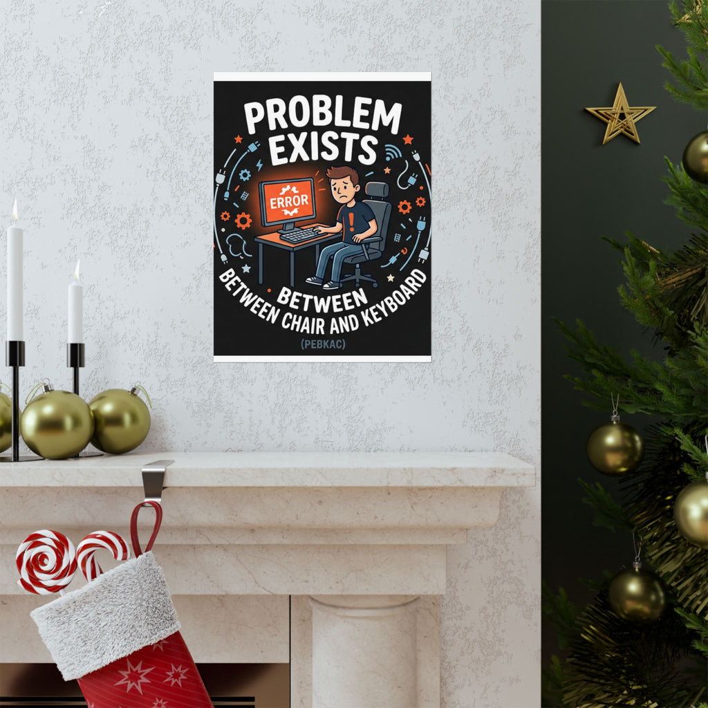 "Problem Exists Between Chair & Keyboard" Tech Humor Funny IT Matte Vertical Posters
