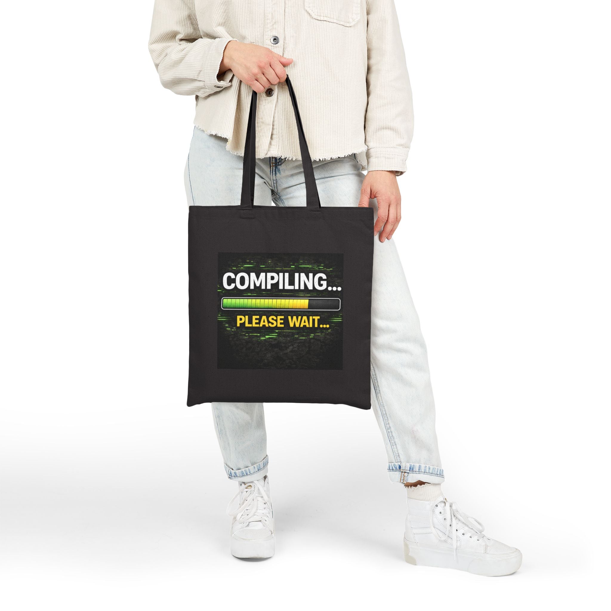 "Compiling... Please Wait" Funny IT Tech Humor Canvas Tote Bag