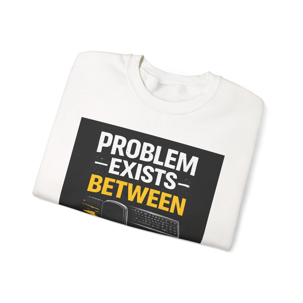 “Problem Exists Between Chair and Keyboard” Gamer/IT Humor Crewneck Sweatshirt