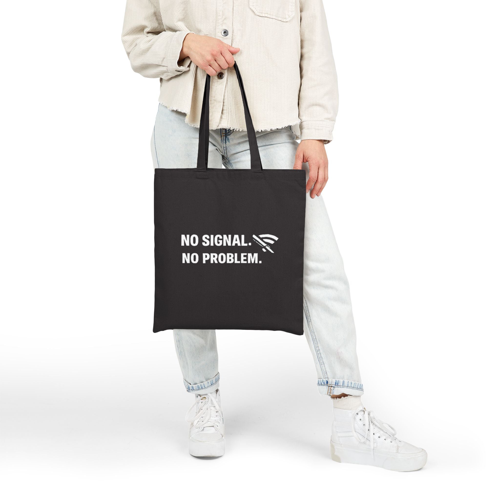 "No Signal No Problem" Funny IT Tech Humor Canvas Tote Bag