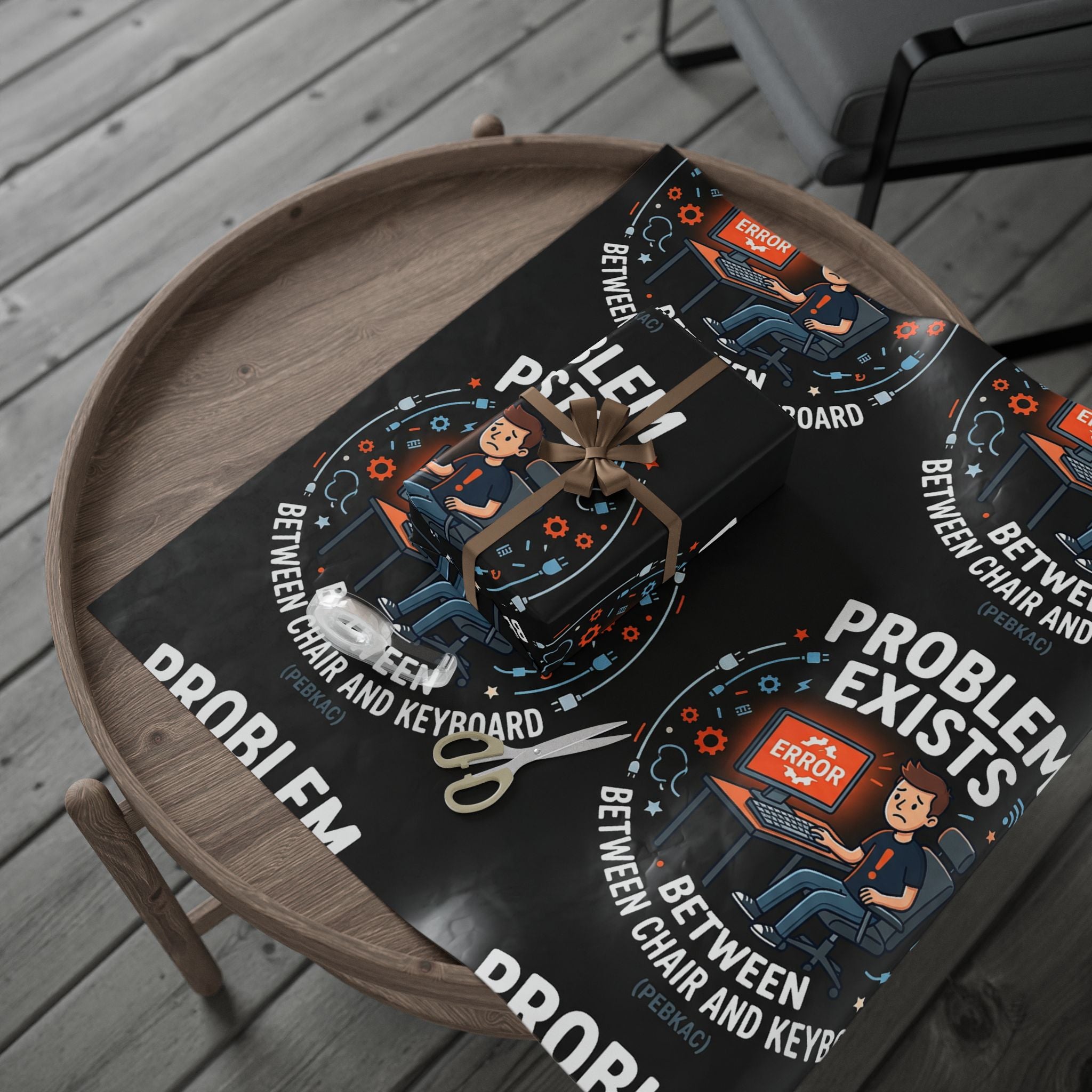 "Problem Exists Between Chair & Keyboard" Funny Tech Gift Wrap IT Humor Wrapping Paper