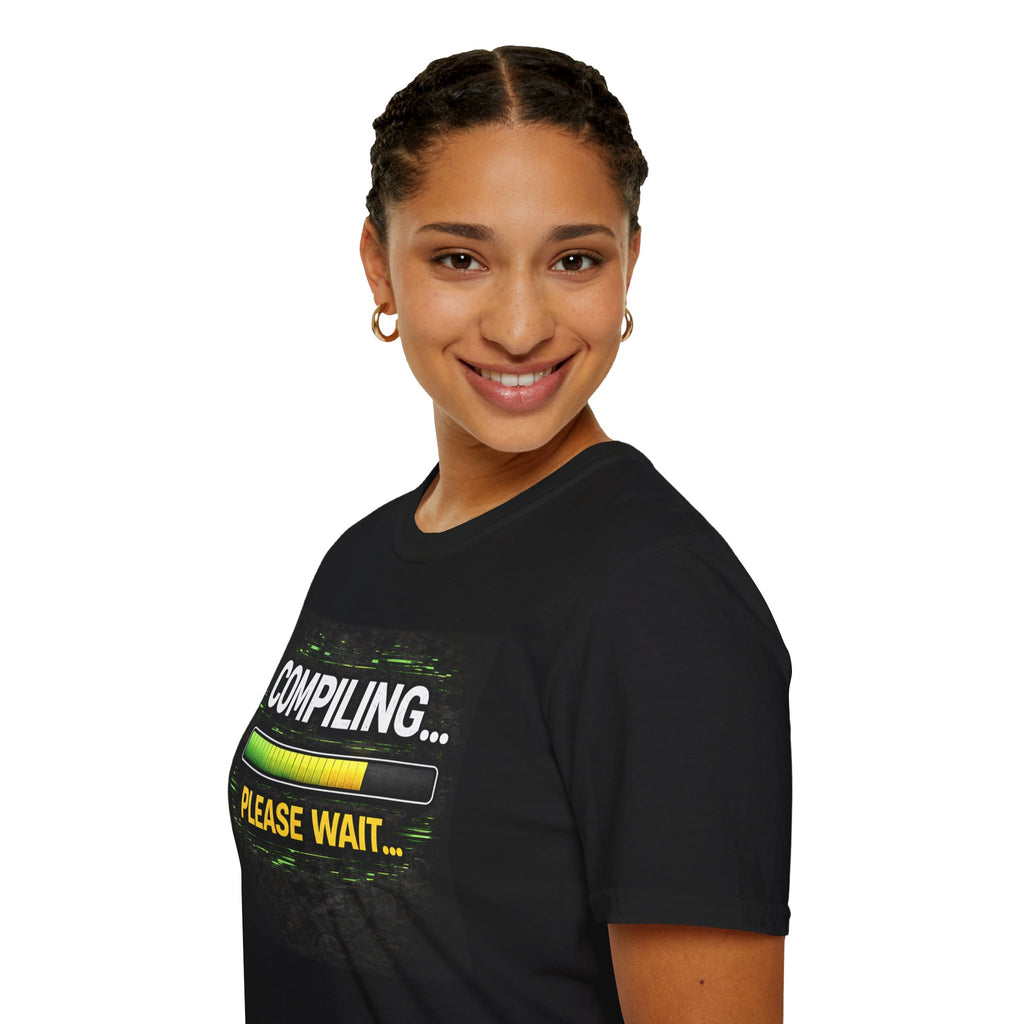 "Compiling... Please Wait" Programmer Loading Graphic Tee Funny IT Tech Humor T-Shirt