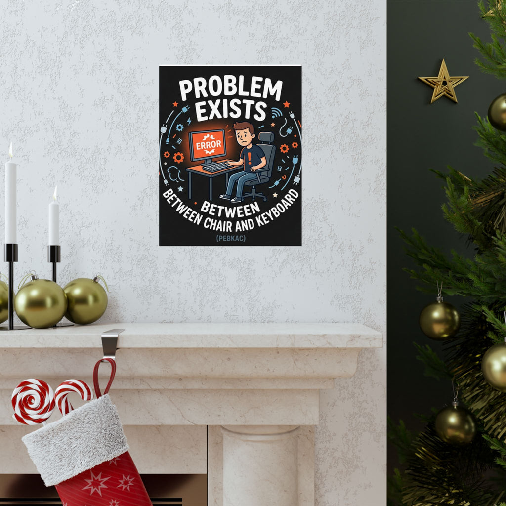 "Problem Exists Between Chair & Keyboard" Tech Humor Funny IT Matte Vertical Posters