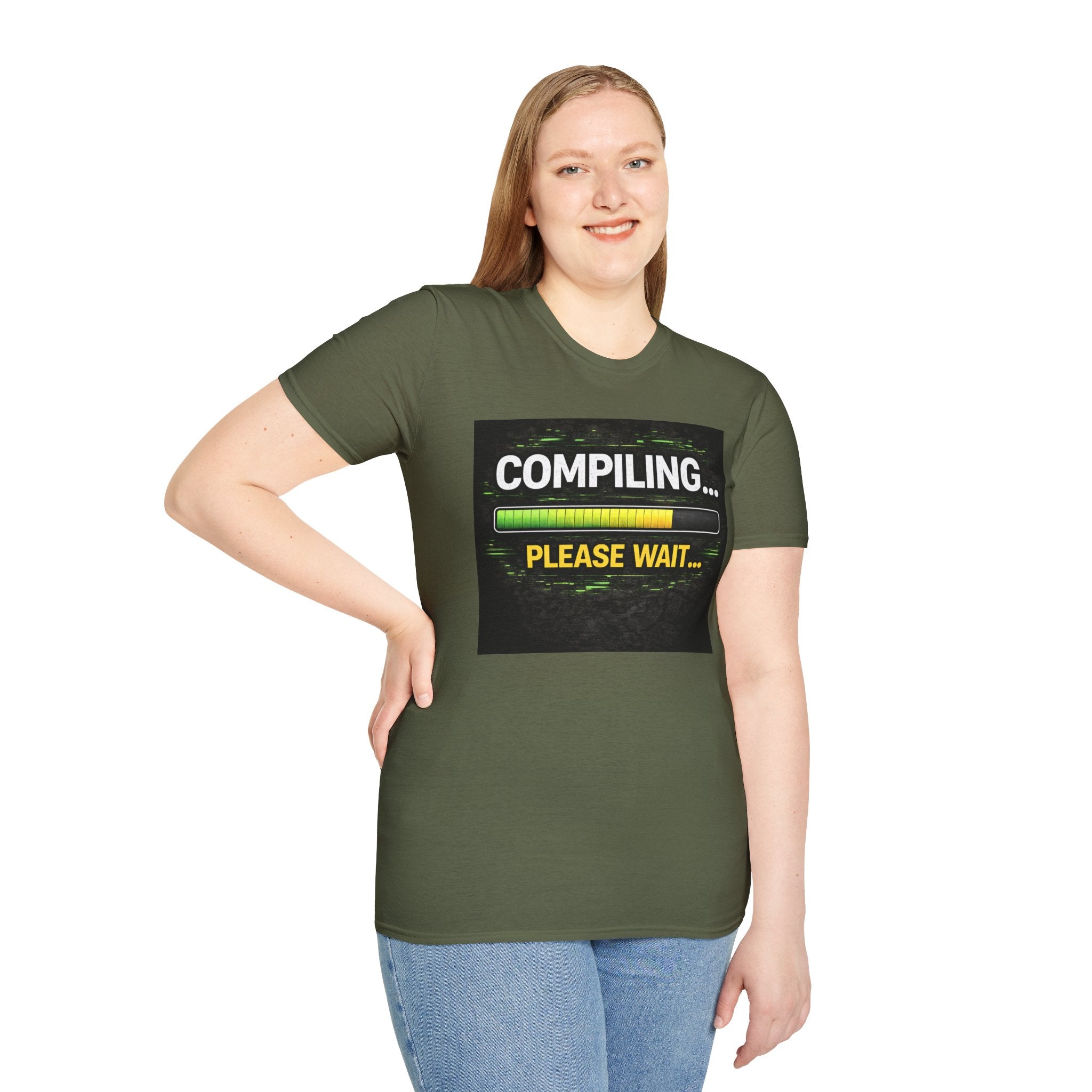 "Compiling... Please Wait" Programmer Loading Graphic Tee Funny IT Tech Humor T-Shirt