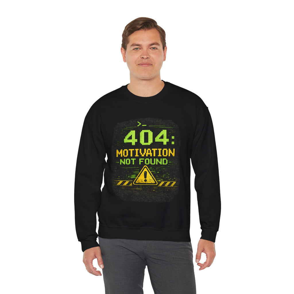 "404: Motivation Not Found" Funny Tech Graphic Crewneck Sweatshirt