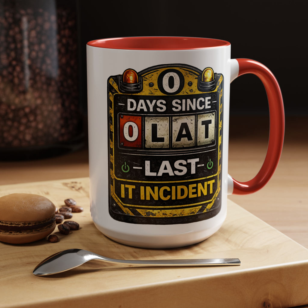 "0 Days Since Last IT Incident" IT Humor Accent Coffee Mug (11, 15oz)