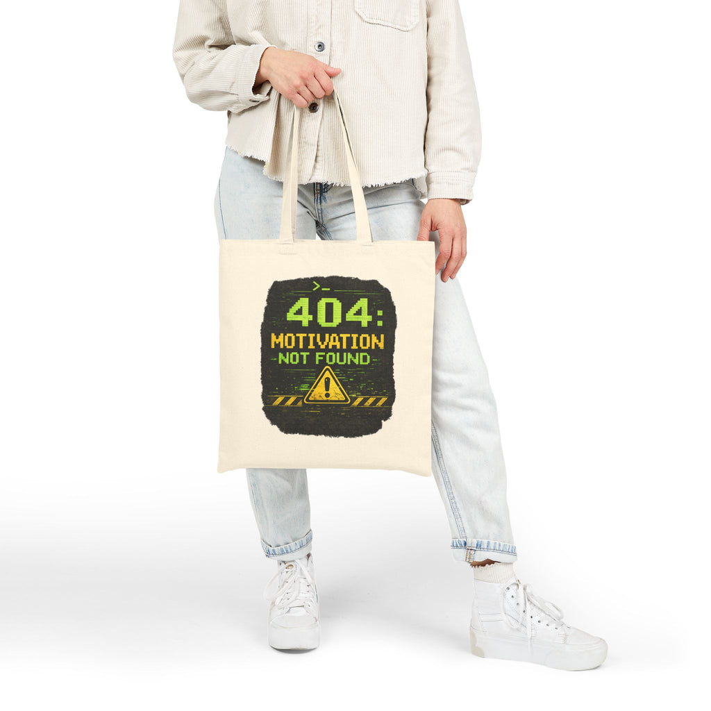 "404: Motivation Not Found" Funny IT Tech Humor Fake Error Canvas Tote Bag