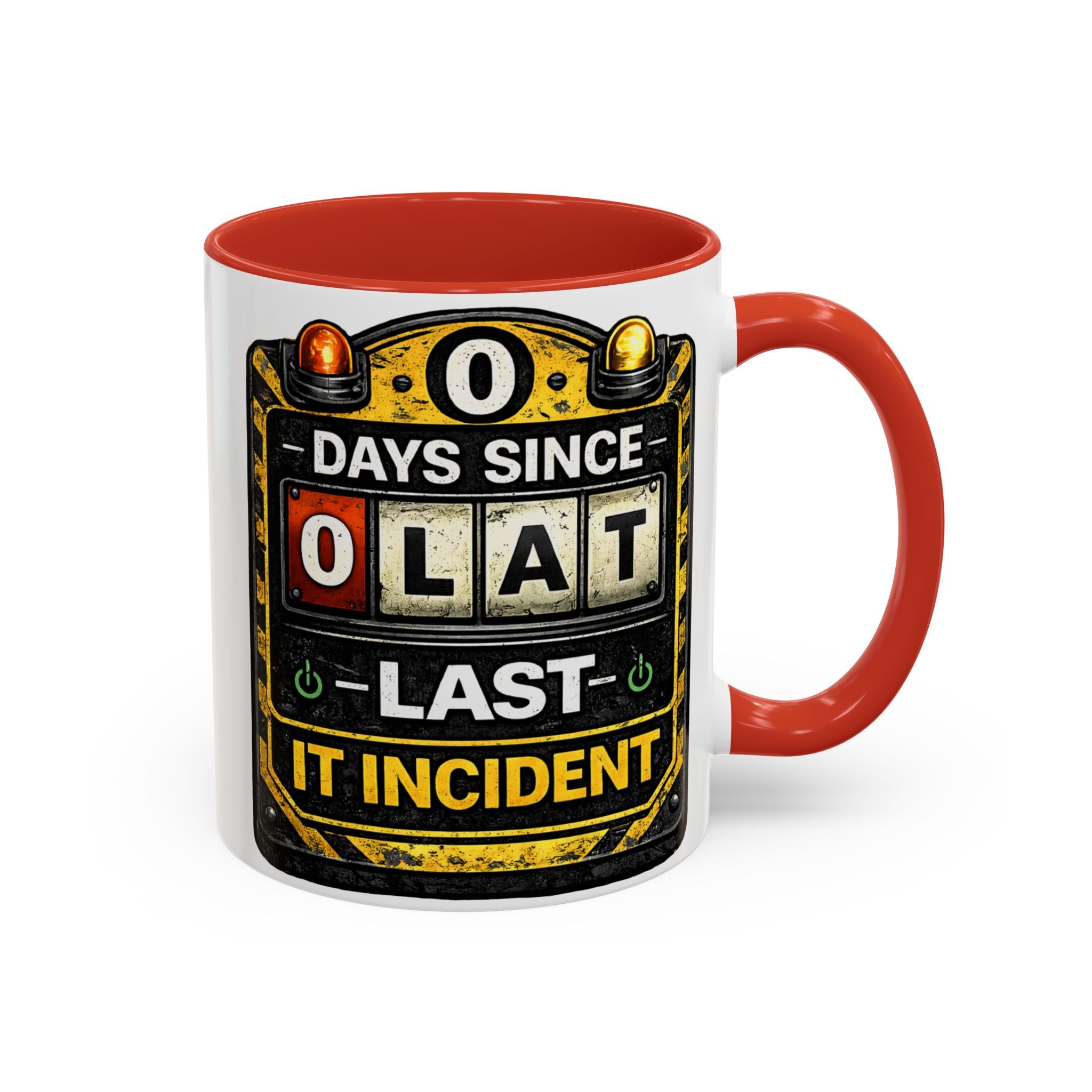 "0 Days Since Last IT Incident" IT Humor Accent Coffee Mug (11, 15oz)