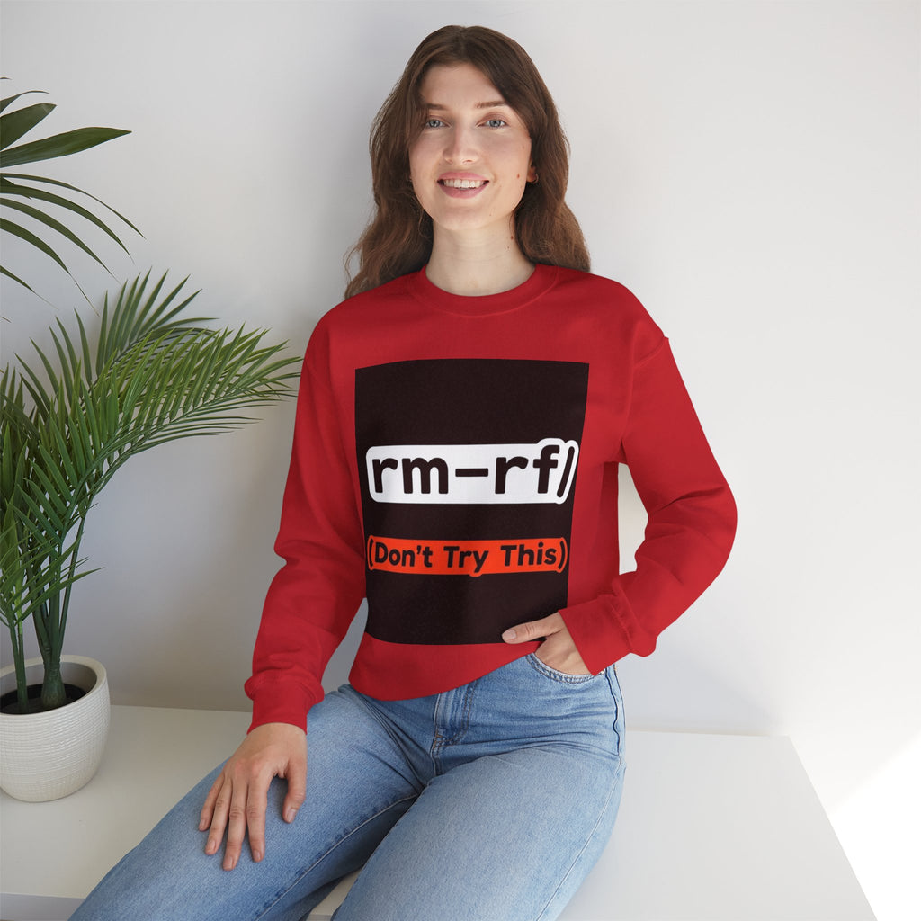 "rm -rf/ (Don't Try This)" — Funny Linux Command Crewneck Sweatshirt