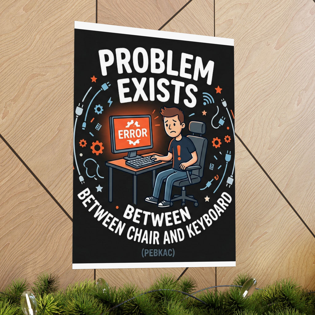 "Problem Exists Between Chair & Keyboard" Tech Humor Funny IT Matte Vertical Posters