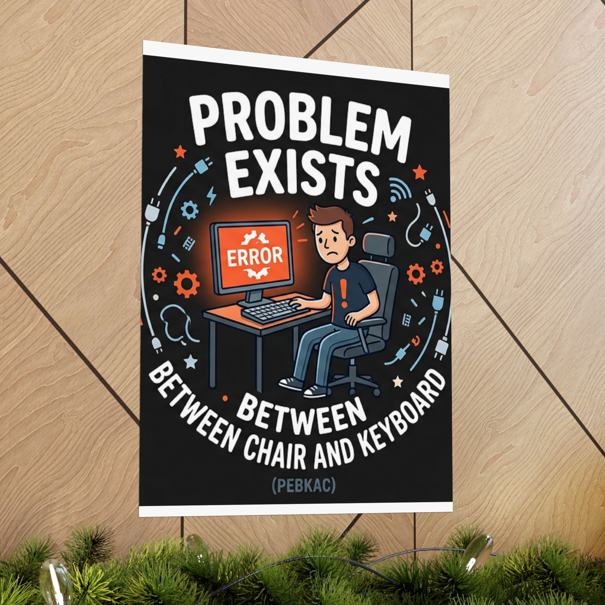 "Problem Exists Between Chair & Keyboard" Tech Humor Funny IT Matte Vertical Posters