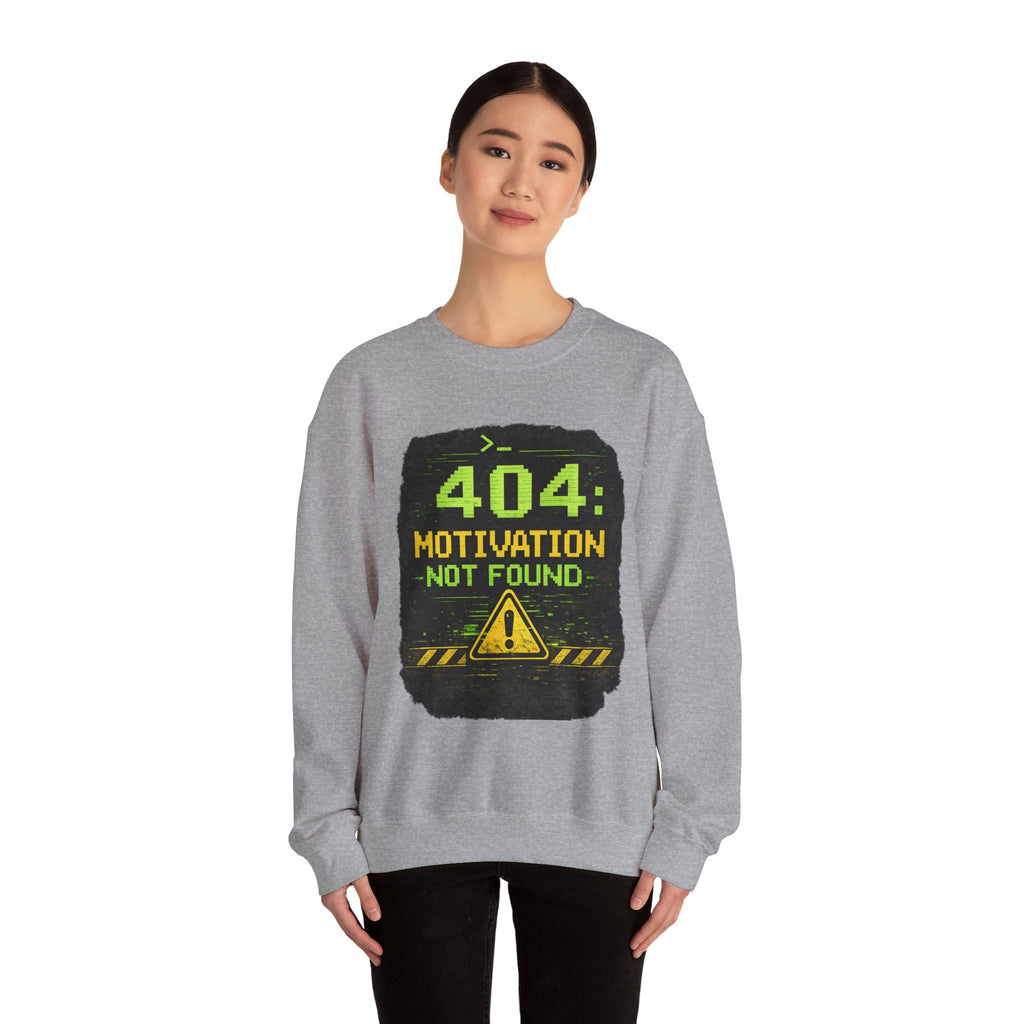 "404: Motivation Not Found" Funny Tech Graphic Crewneck Sweatshirt
