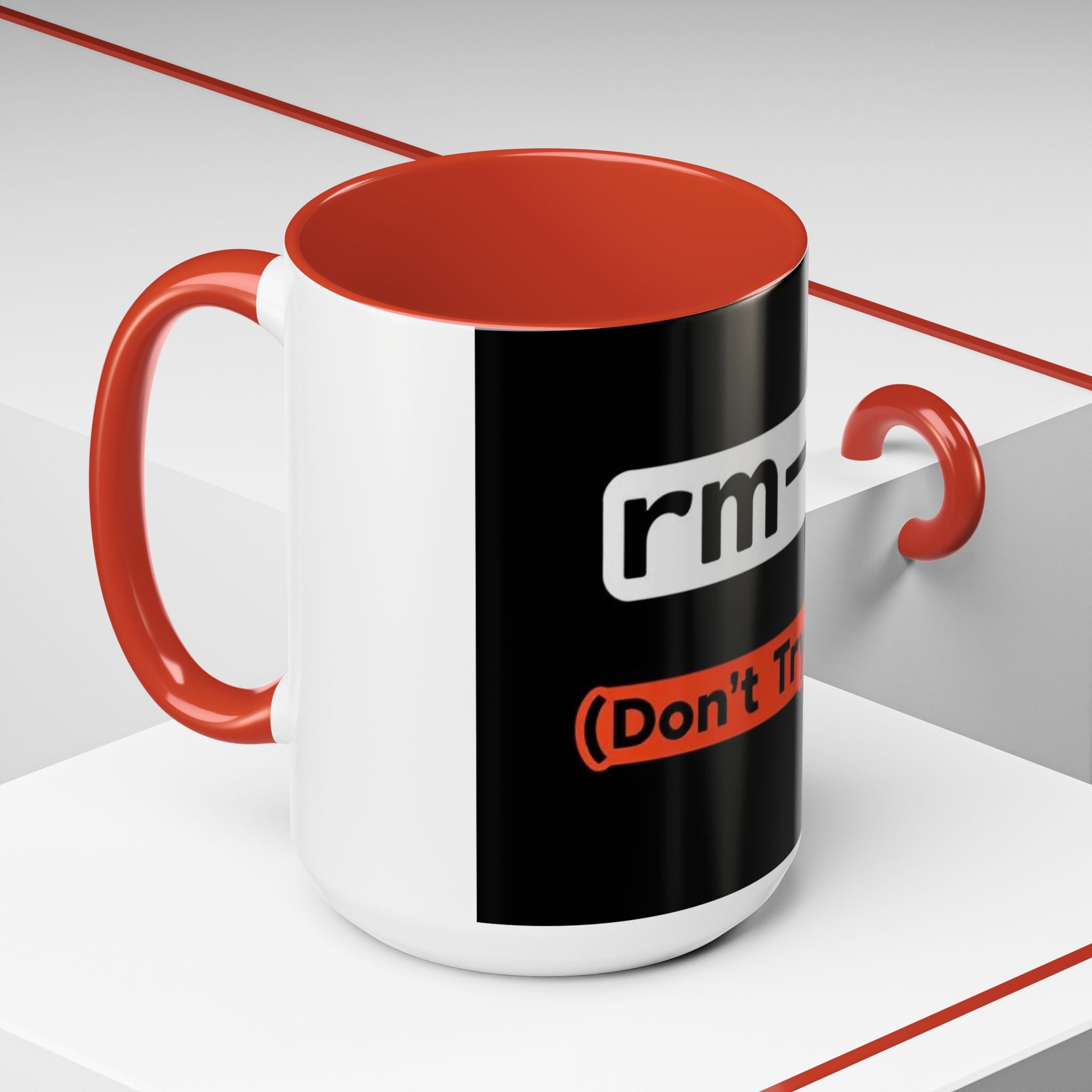 "rm -rf / (Don't Try This)" Funny IT Tech Humor Black Accent Ceramic Coffee Mug