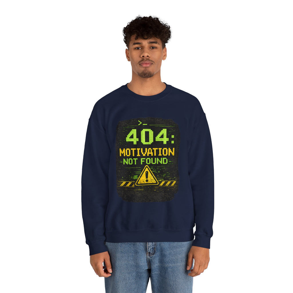 "404: Motivation Not Found" Funny Tech Graphic Crewneck Sweatshirt