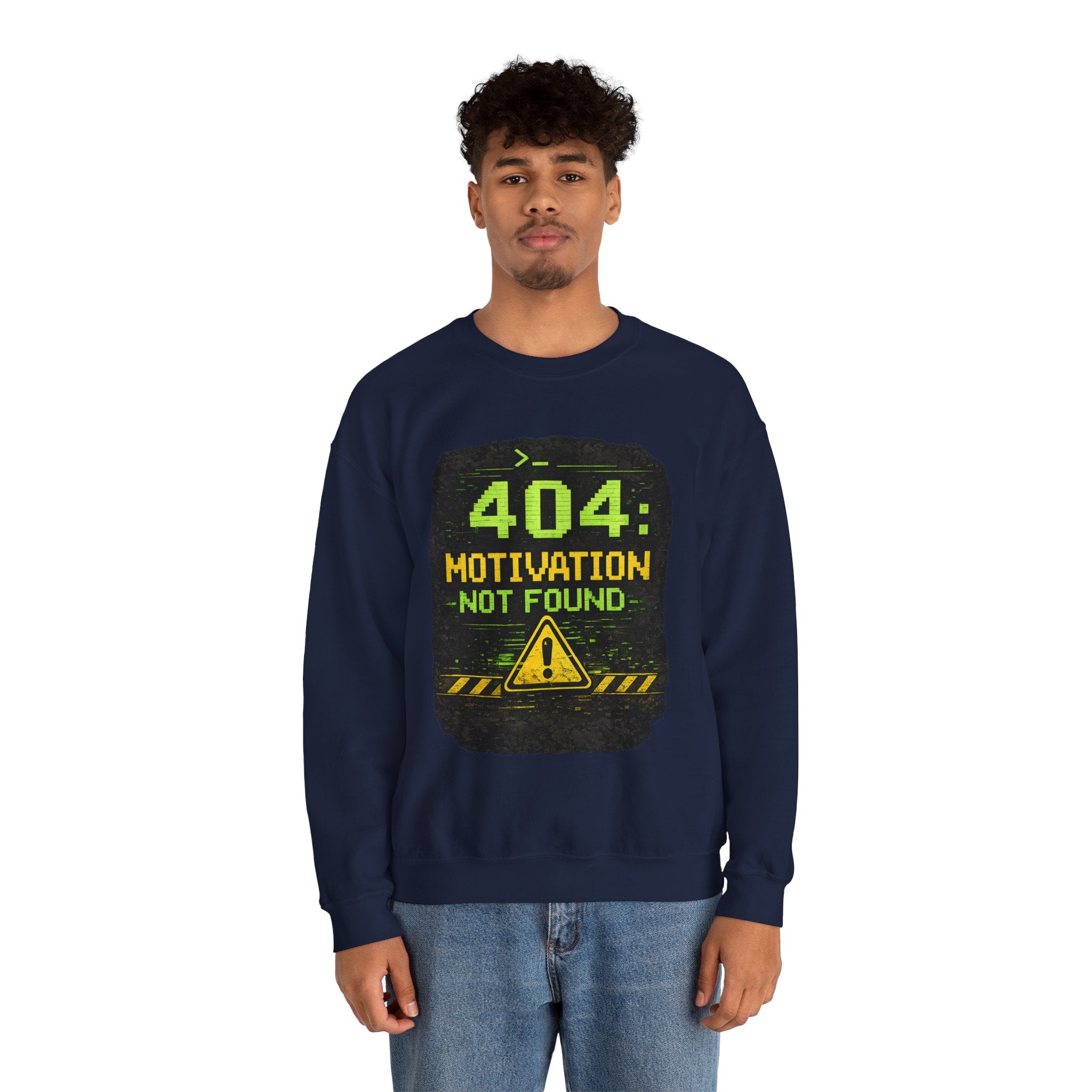 "404: Motivation Not Found" Funny Tech Graphic Crewneck Sweatshirt