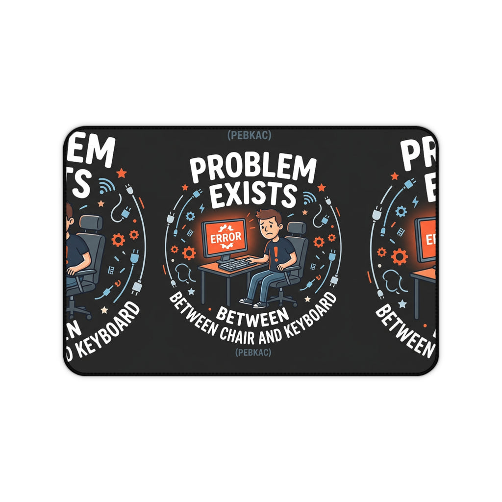 "Problem Exists Between Chair and Keyboard" Tech Humor Desk Mat – Funny IT Programmer Mouse Pad